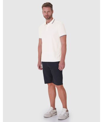 Camisa Polo Masculina Gola E Manga Retilínea Em Malha Texturizada