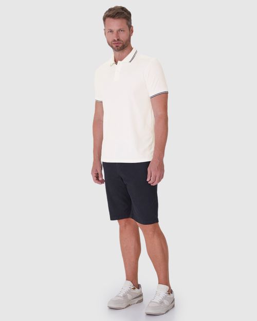 Camisa Polo Masculina Gola E Manga Retilínea Em Malha Texturizada