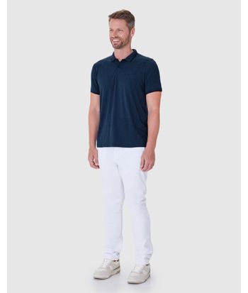 Camisa Polo Masculina Gola E Manga Retilínea Em Malha Texturizada