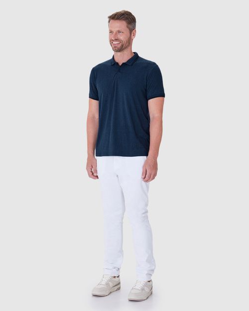 Camisa Polo Masculina Gola E Manga Retilínea Em Malha Texturizada