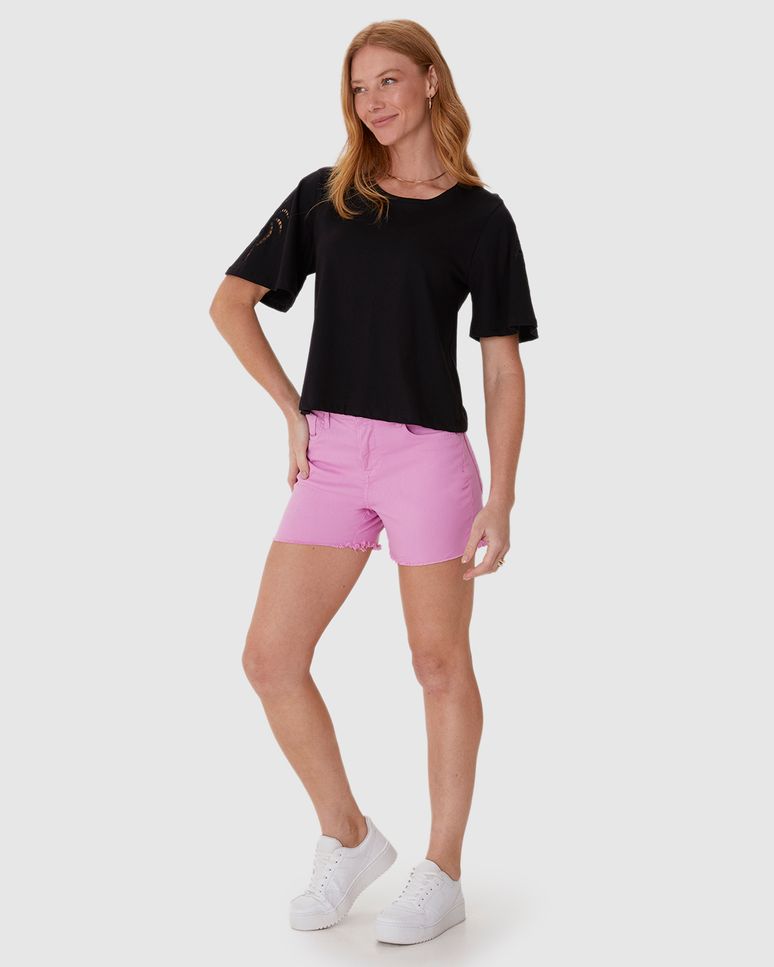 Blusa Feminina Bordado Na Manga Em Malha Algodão Comfy