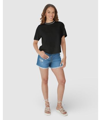 Blusa Ampla Feminina Gola Retilínea Em Viscolinho Texturizado