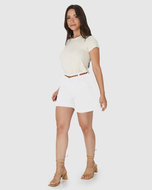 Bermuda Alfaiataria Feminina Com Cinto Em Sarja Stretch
