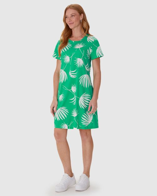 Vestido Feminino Estampado Com Decote Redondo Em Algodão
