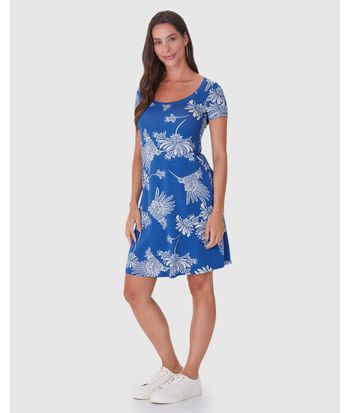 Vestido Feminino Evasê Estampado Manga Curta Em Malha Viscose Stretch