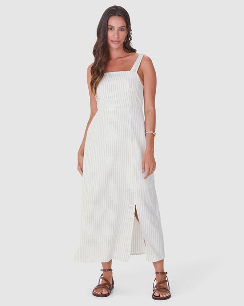Vestido Midi Feminino Acinturado Fenda Frontal Em Viscolinho