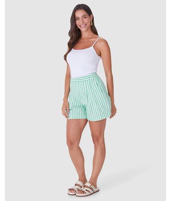 Shorts Feminino Listrado Bolso Lateral Em Algodão