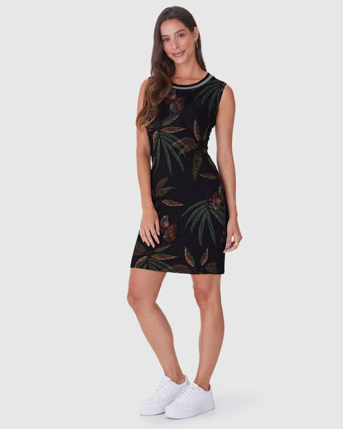 Vestido Feminino Reto Gola Retilínea Em Malha Viscose Stretch