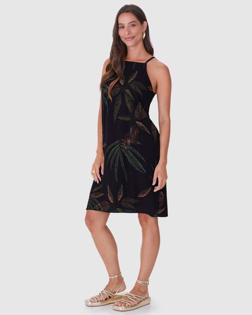 Vestido Feminino Estampado Decote Reto Em Viscose