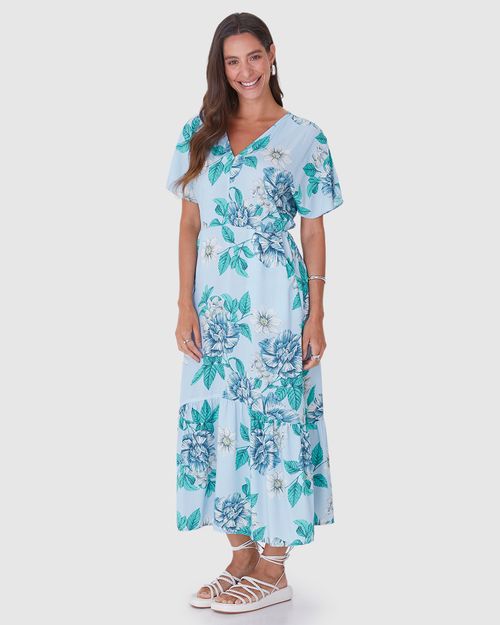 Vestido Midi Feminino Evasê Estampado Em Viscose
