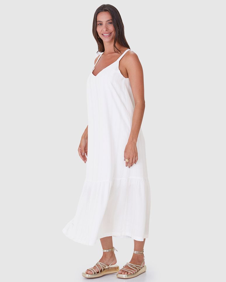 Vestido Midi Feminino Alça Regulável Em Viscose Lurex