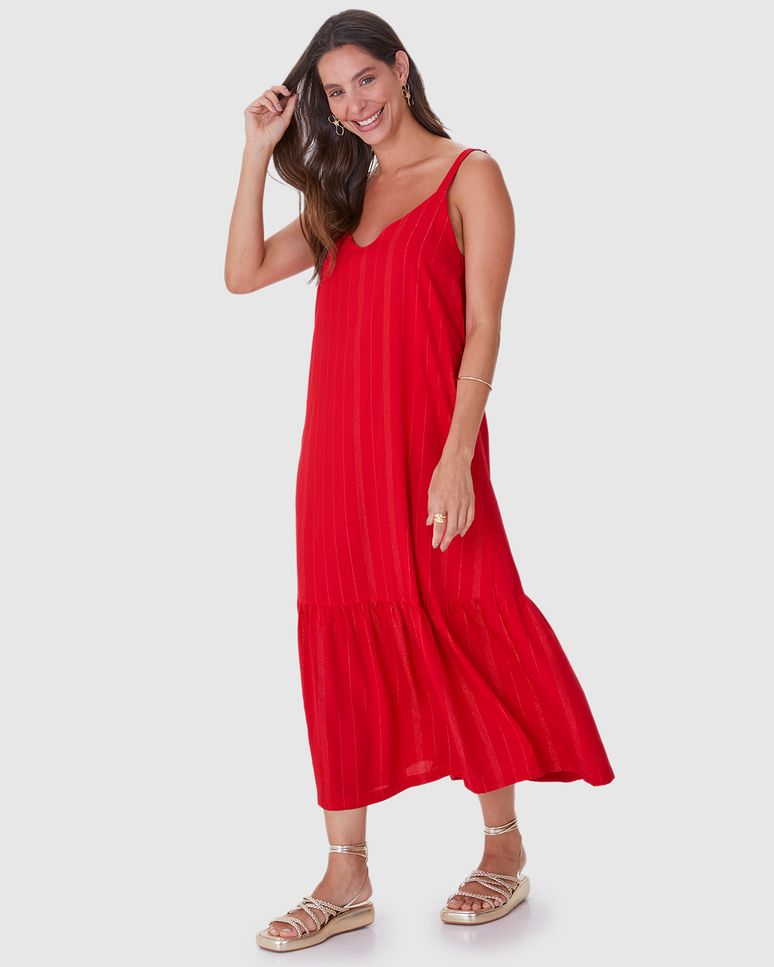 Vestido Midi Feminino Alça Regulável Em Viscose Lurex
