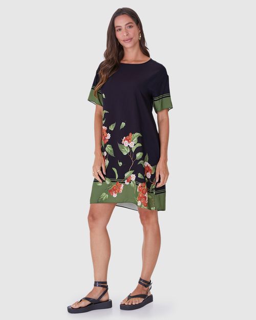Vestido Amplo Feminino Manga Curta Estampado Em Viscose