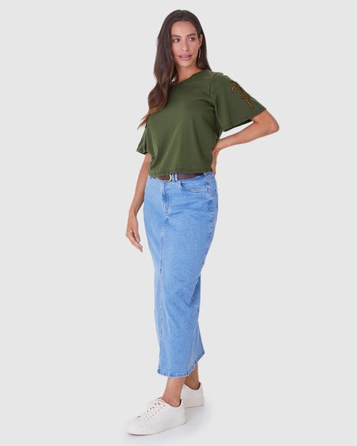 Blusa Feminina Bordado Na Manga Em Malha Algodão Comfy