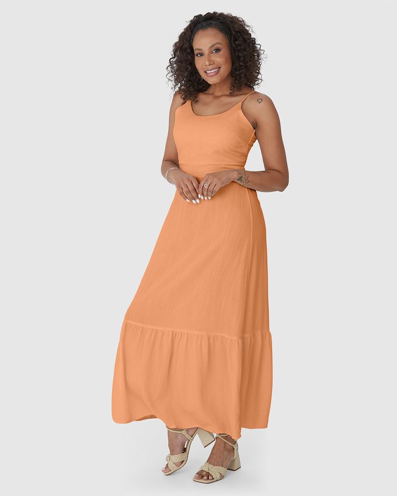 Vestido Longo Feminino Com Amarração Nas Costas Em Viscolinho