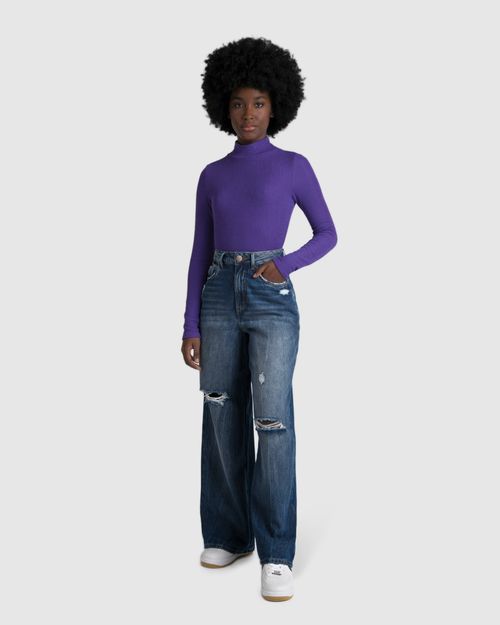 Body Feminino Gola Alta Em Malha Canelada  - ENFIM