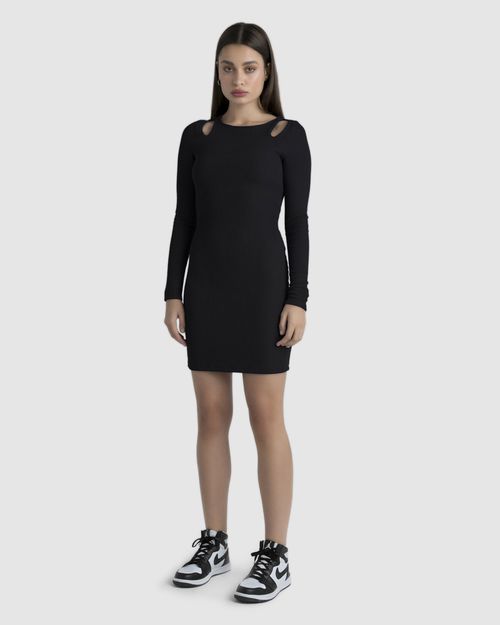 Vestido Justo Feminino Abertura Ombro Em Malha Canelada - ENFIM
