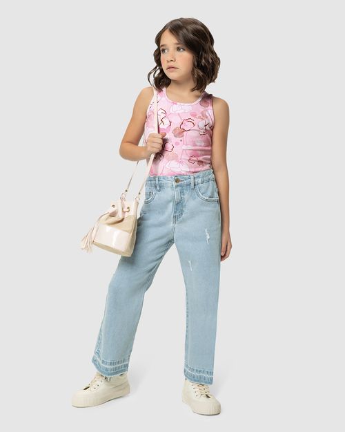 Blusa Menina Flores Alça Média Em Cotton Light Carinhoso