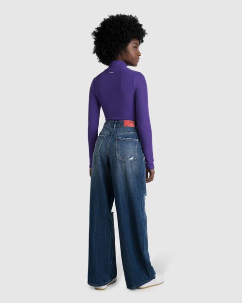 Body Feminino Gola Alta Em Malha Canelada  - ENFIM
