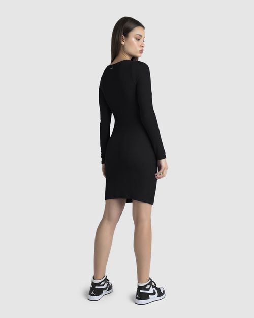 Vestido Justo Feminino Abertura Ombro Em Malha Canelada - ENFIM