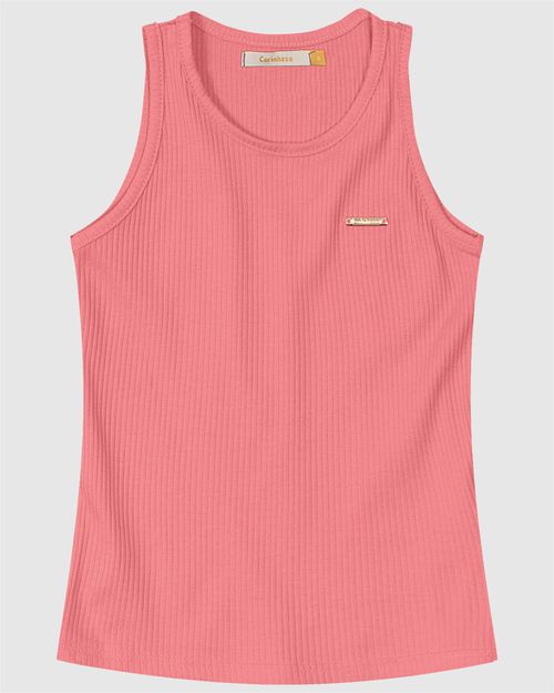 Blusa Menina Decote Redondo Em Malha Canelada Carinhoso