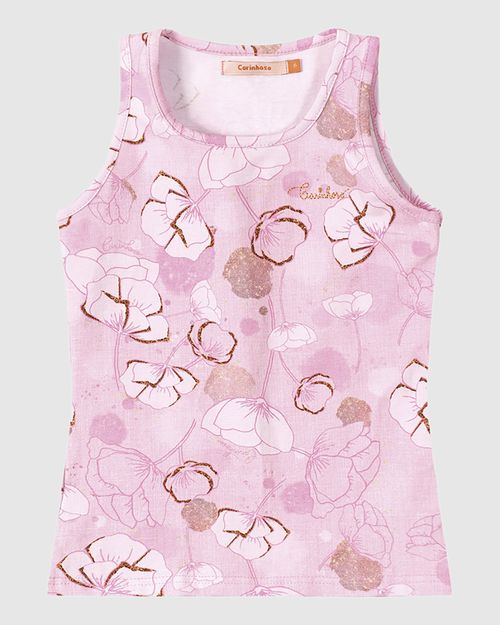 Blusa Menina Flores Alça Média Em Cotton Light Carinhoso