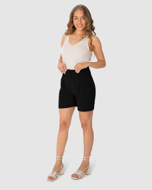 Shorts Alfaiataria Feminina Com Cinto E Bolso Lateral