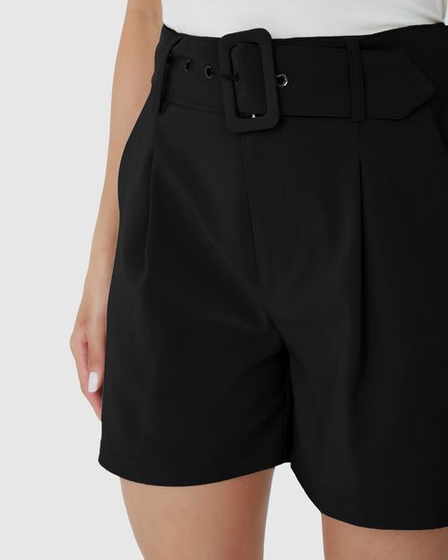 Shorts Alfaiataria Feminina Com Cinto E Bolso Lateral