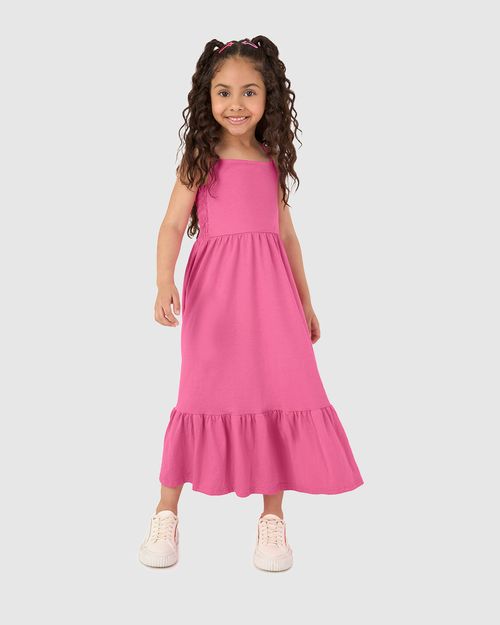 Vestido Infantil Midi Rodado Detalhe Elástico Em Algodão Malwee Kids