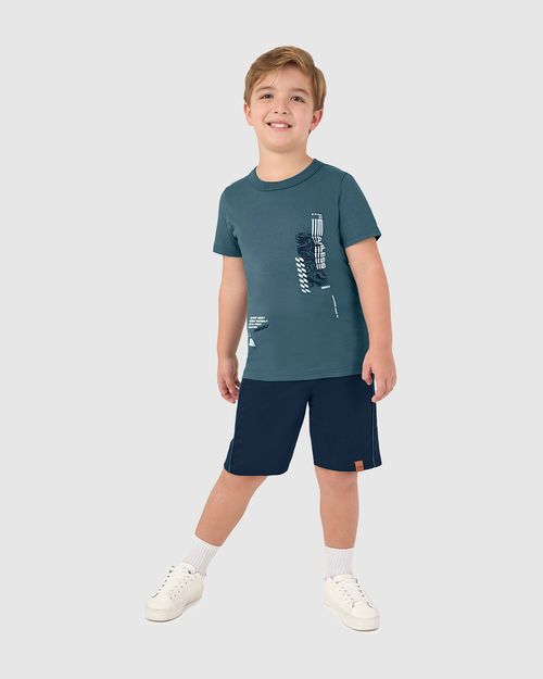 Conjunto Infantil Menino Camiseta Estampa Lettering Em Algodão Malwee Kids
