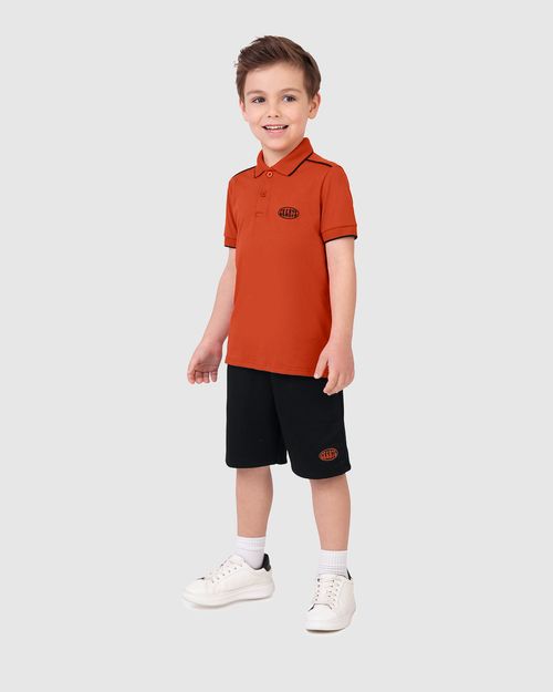 Conjunto Infantil Menino Camisa Polo + Bermuda Em Moletom Malwee Kids