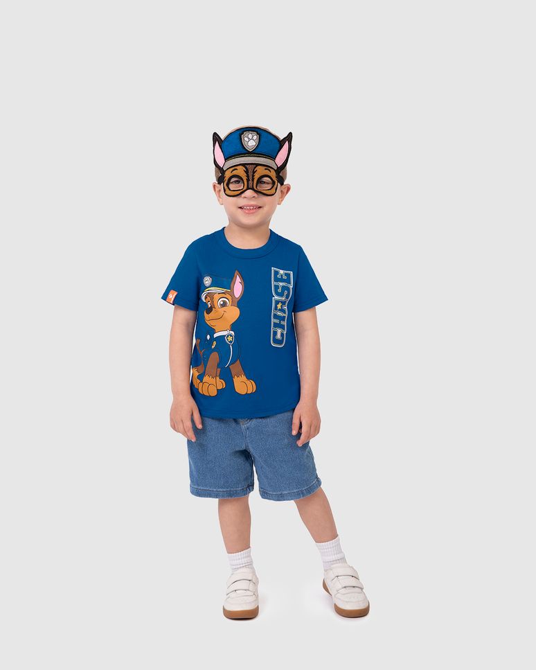 Camiseta Infantil Unissex Patrulha Canina + Máscara Em Algodão Malwee Kids