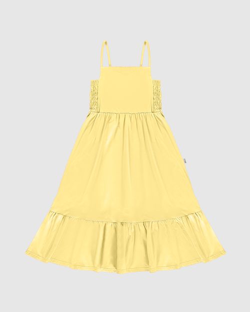 Vestido Infantil Midi Rodado Detalhe Elástico Em Algodão Malwee Kids