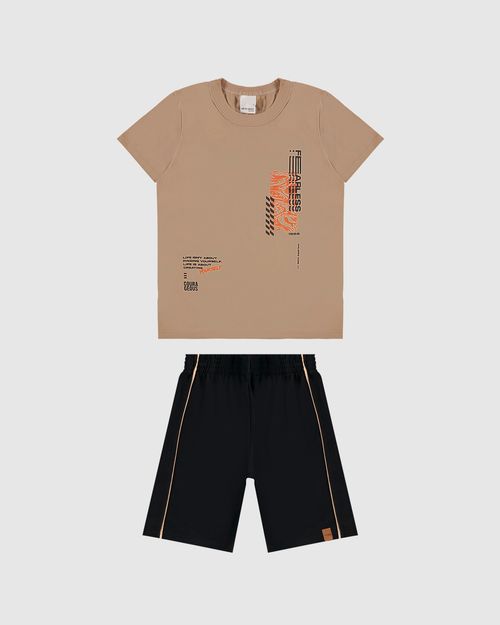 Conjunto Infantil Menino Camiseta Estampa Lettering Em Algodão Malwee Kids