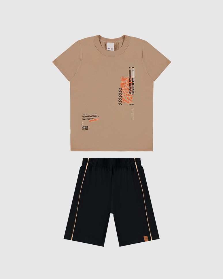 Conjunto Infantil Menino Camiseta Estampa Lettering Em Algodão Malwee Kids