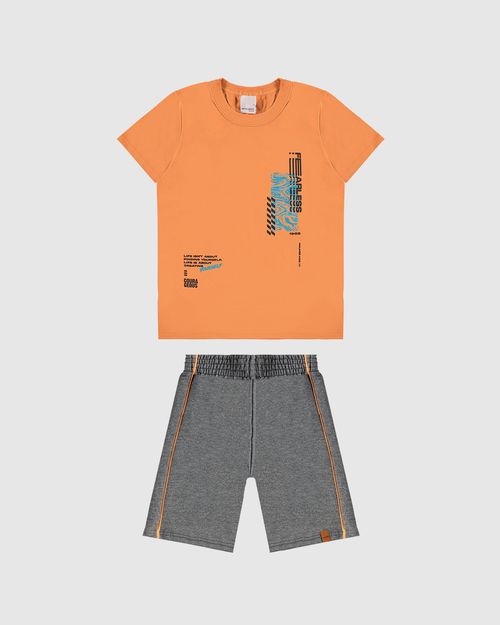 Conjunto Infantil Menino Camiseta Estampa Lettering Em Algodão Malwee Kids