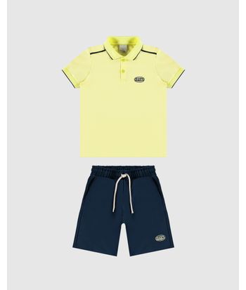 Conjunto Infantil Menino Camisa Polo + Bermuda Em Moletom Malwee Kids