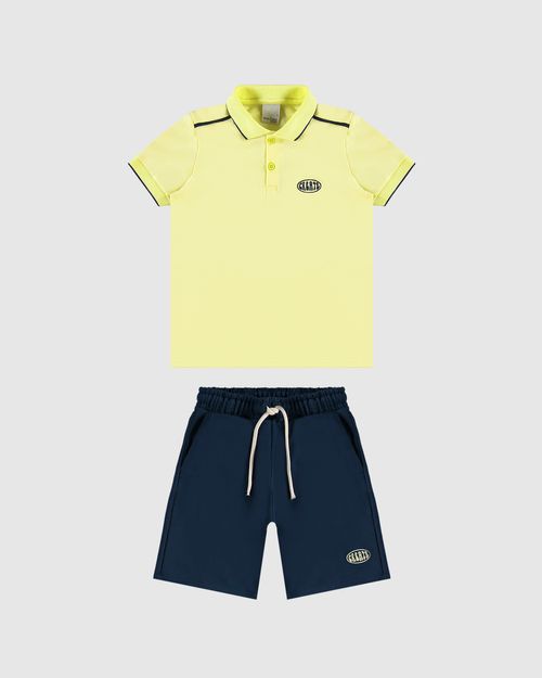 Conjunto Infantil Menino Camisa Polo + Bermuda Em Moletom Malwee Kids
