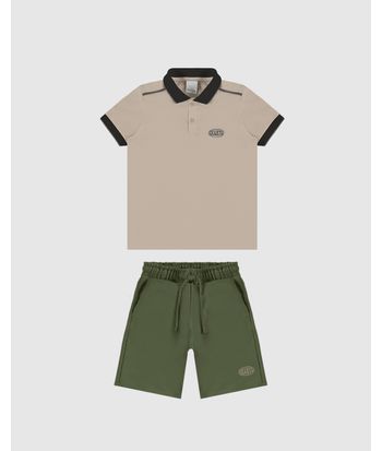 Conjunto Infantil Menino Camisa Polo + Bermuda Em Moletom Malwee Kids
