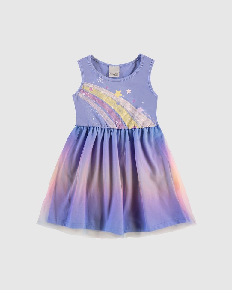 Vestido Infantil Estampa Glitter Em Algodão Com Tule - Carnaval Malwee Kids