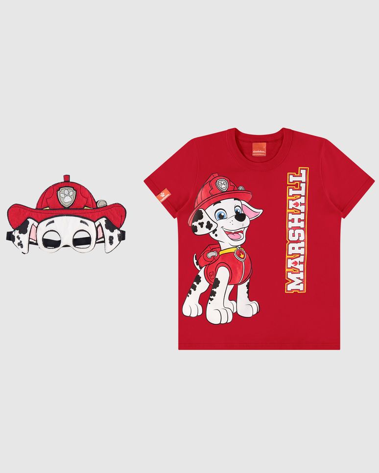 Camiseta Infantil Unissex Patrulha Canina + Máscara Em Algodão Malwee Kids