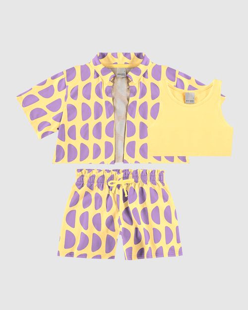 Conjunto Infantil Menina 3 Peças Com Estampa Abstrata Em Algodão Malwee Kids