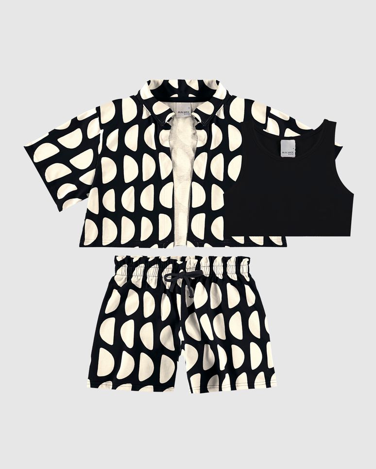 Conjunto Infantil Menina 3 Peças Com Estampa Abstrata Em Algodão Malwee Kids