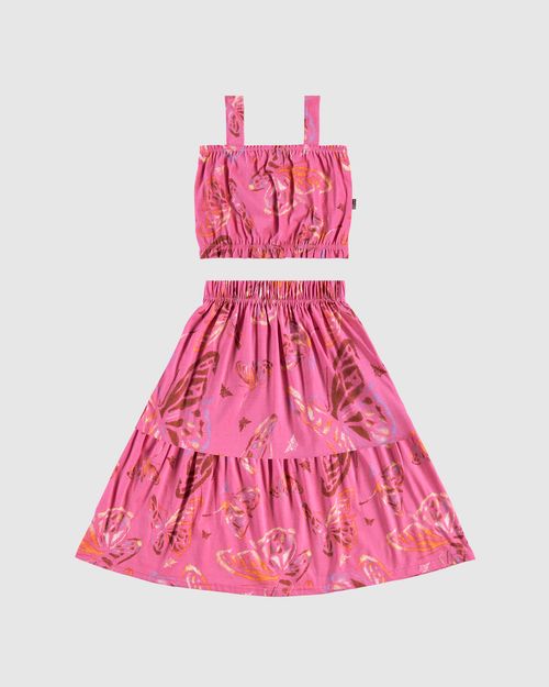 Conjunto Infantil Menina Blusa Cropped + Saia Estampa Borboleta Malwee Kids