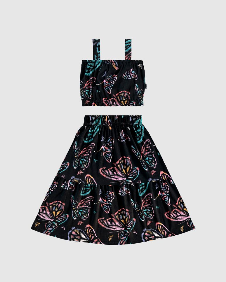 Conjunto Infantil Menina Blusa Cropped + Saia Estampa Borboleta Malwee Kids