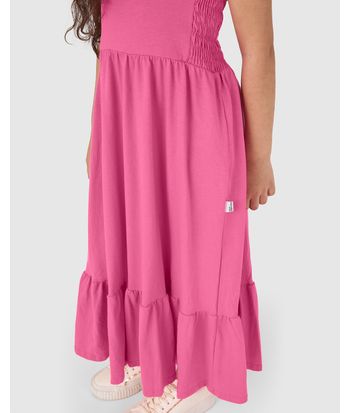 Vestido Infantil Midi Rodado Detalhe Elástico Em Algodão Malwee Kids