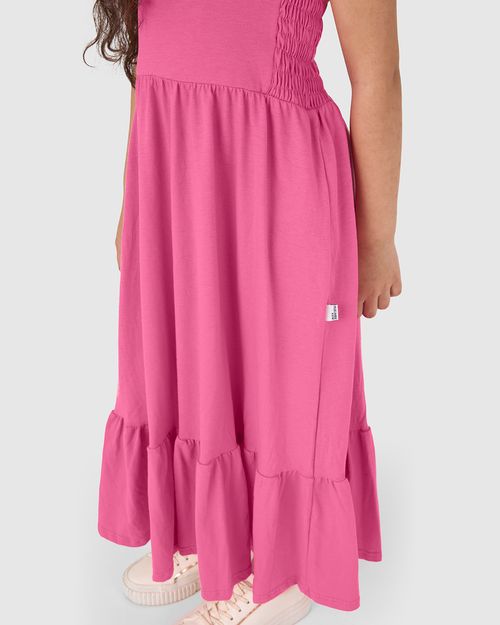Vestido Infantil Midi Rodado Detalhe Elástico Em Algodão Malwee Kids