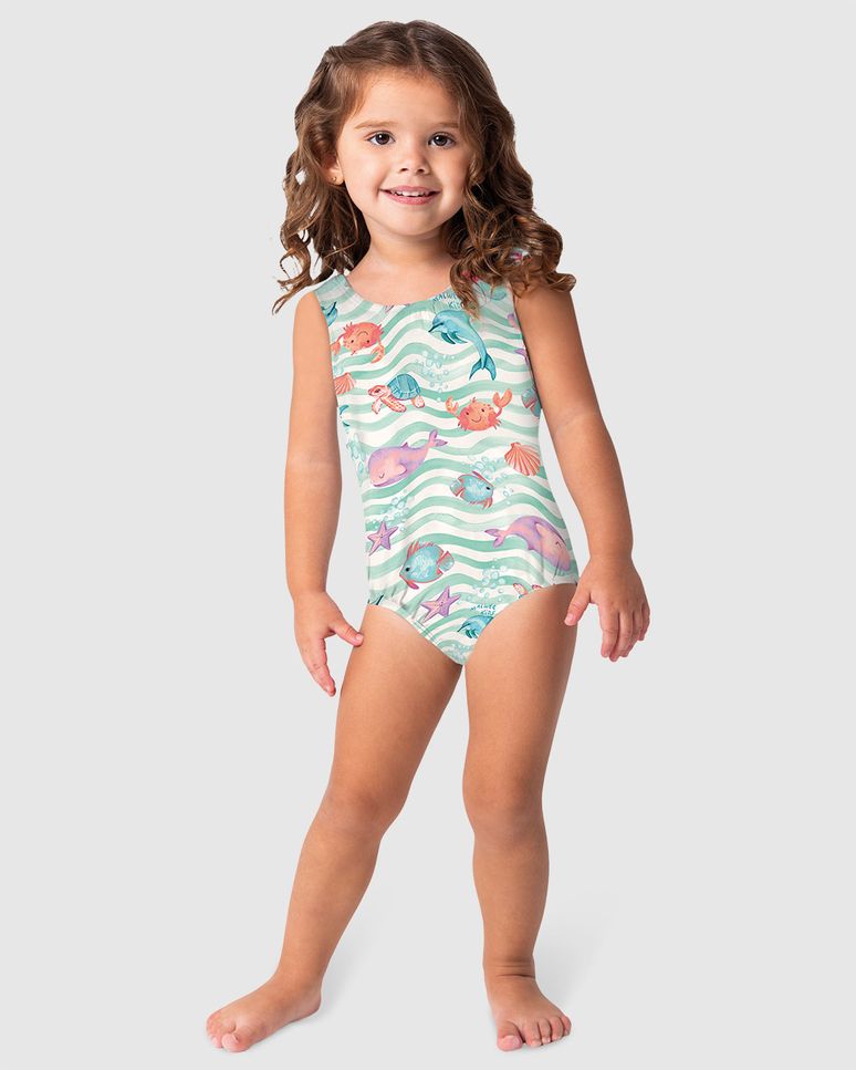 Maiô Infantil Menina Transpassado Em Malha UV50+ Malwee Kids