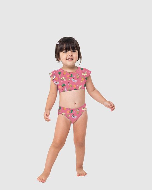 Conjunto Infantil Menina Blusa Manga Godê + Calcinha Malha UV50+ Malwee Kids