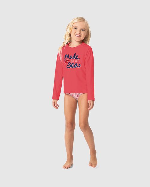 Conjunto Infantil Menina Camiseta Praia + Biquíni Malha UV50+ Malwee Kids